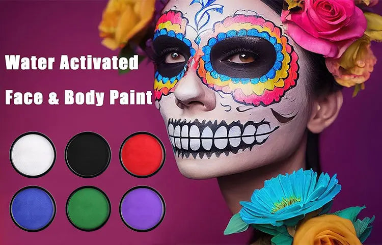 LuxuryGlow 30g Monochromatic Face & Body Paint Kit – Black, White, Red Water-Based Makeup with Brushes for Halloween & Party Looks