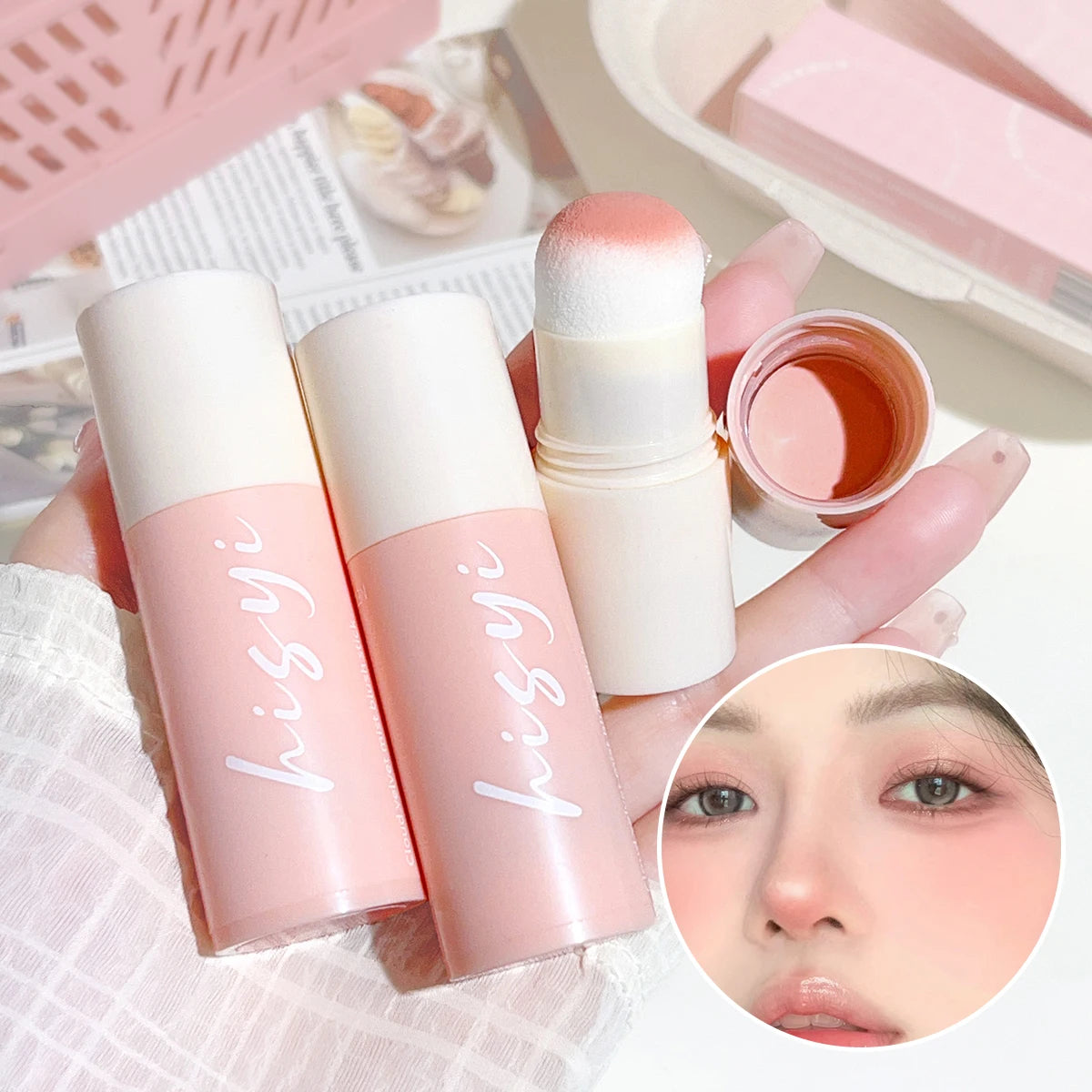 HISYI Soft Fog Blush Stick – Long-Lasting, Dual-Use Cheek & Lip Tint