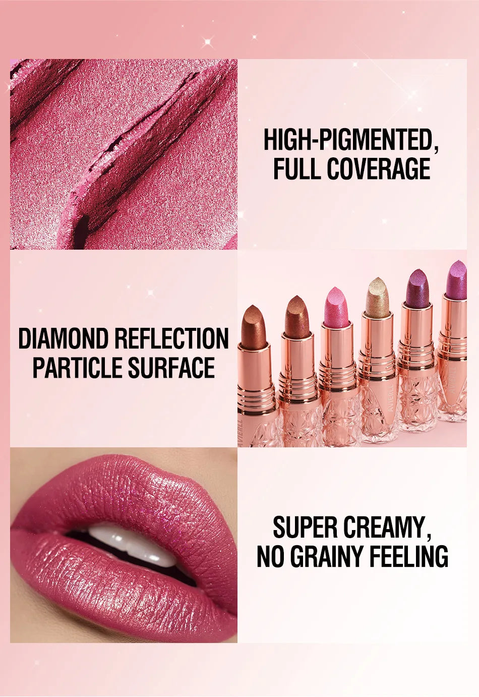 Lápiz labial perlado brillante 3 en 1 LuxuryGlow: mate, con brillo y resistente al agua
