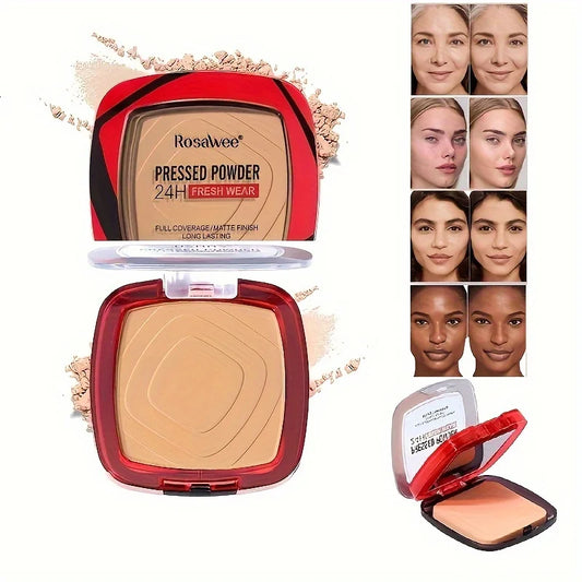Base de maquillaje en polvo compacto mate Rosawee: cobertura total 24 horas y control de grasa