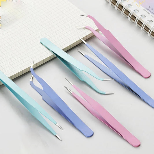 LuxuryGlow Macaron Color Eyelash Tweezers – Stainless Steel Precision Tool for Nail Art, Stickers & DIY Crafts