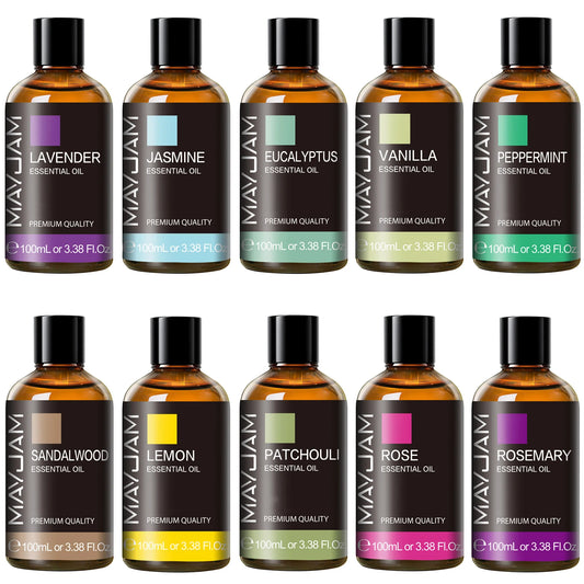 MAYJAM Pure Essential Oil – 100ML Aromatherapy Oil for Diffusers & Humidifiers (Lavender, Mint, Rose, Vanilla, Bergamot)