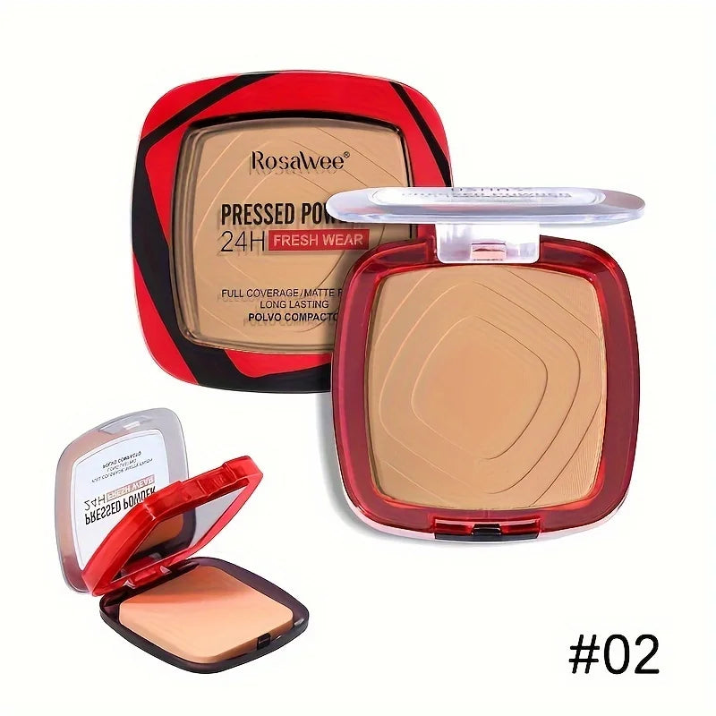 Base de maquillaje en polvo compacto mate Rosawee: cobertura total 24 horas y control de grasa