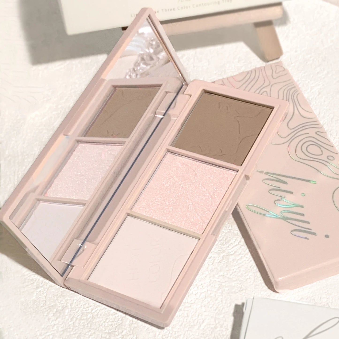 HISYI 3-in-1 Contour Highlighter Palette – Matte & Pearlescent for 3D Face Sculpting