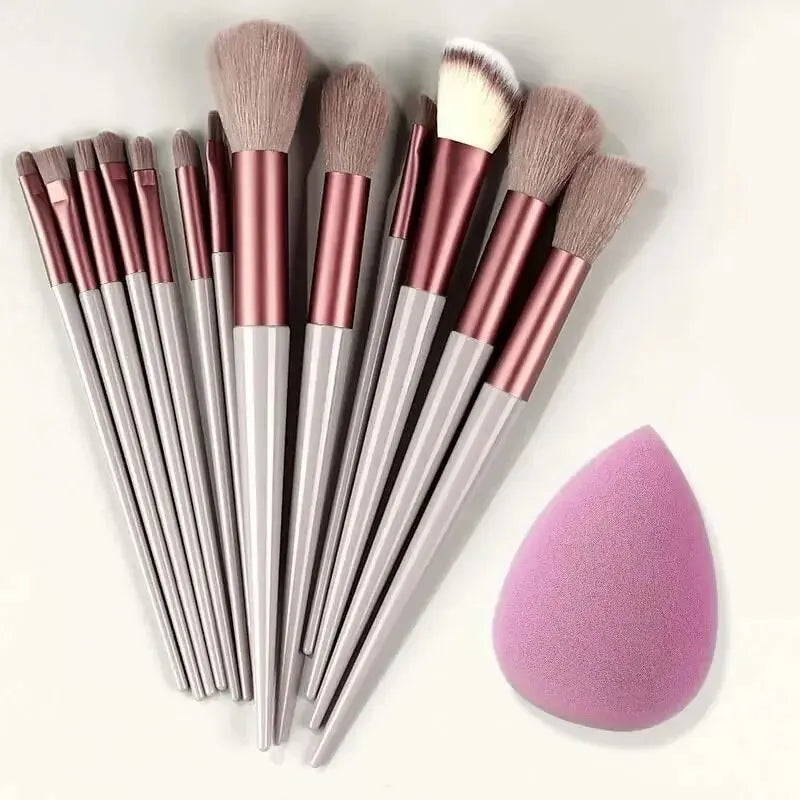 Juego de brochas de maquillaje suaves profesionales LuxuryGlow: 13, 14, 15 y 16 piezas para base, sombras de ojos, polvos y kabuki.