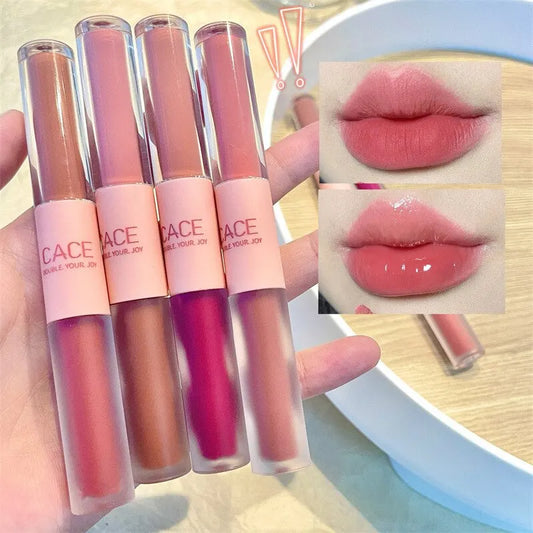 MAXFINE Double-End Lip Glaze – Glossy & Matte Velvet, Long-Lasting & Moisturizing