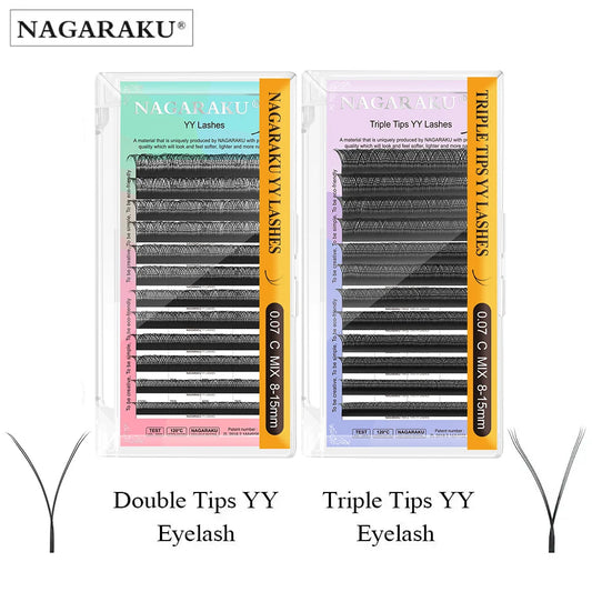 رموش NAGARAKU YY - أطراف مزدوجة وثلاثية، مظهر طبيعي منسوج يدويًا