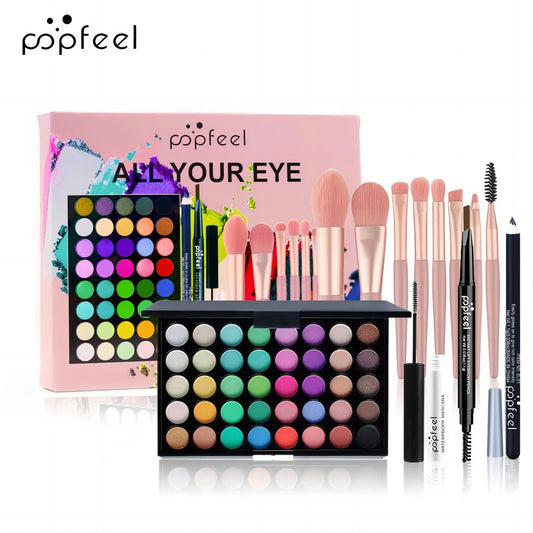 POPFEEL 40-Color Eye Makeup Set with Mascara, Eyeliner & Brushes