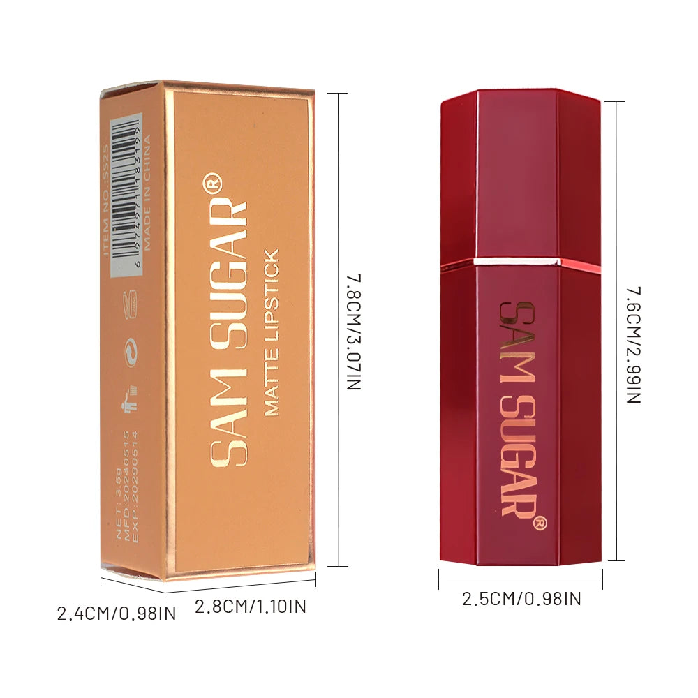 Lápiz labial mate SAM SUGAR de 6 colores: duradero, antiadherente y con acabado aterciopelado (resistente al agua y a las manchas)
