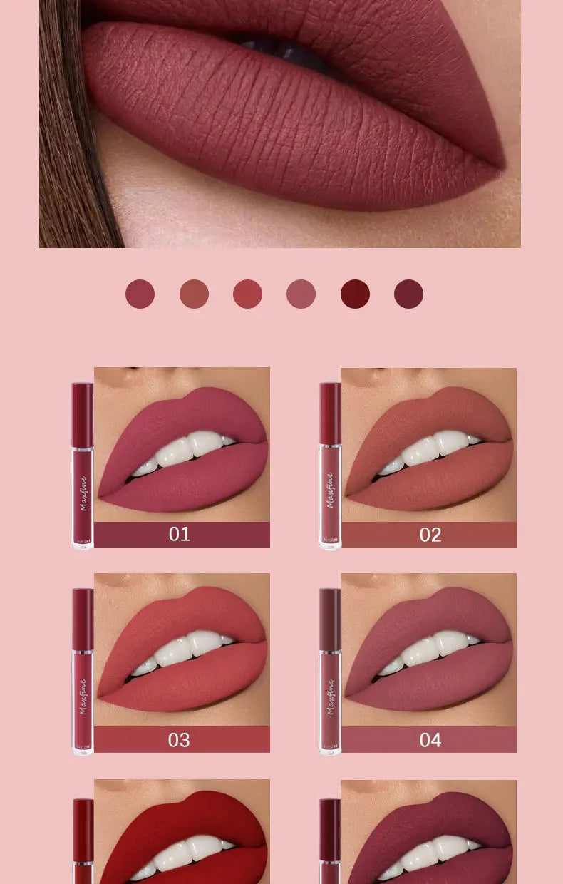 Set de brillo labial mate MAXFINE: 6 labiales resistentes al agua y de larga duración en caja de regalo