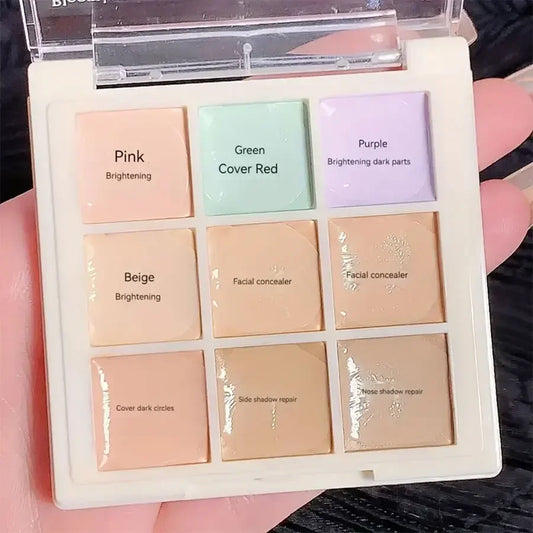 LuxuryGlow 9-Color Waterproof Concealer Palette – Full Coverage for Spots, Dark Circles & Color Correction