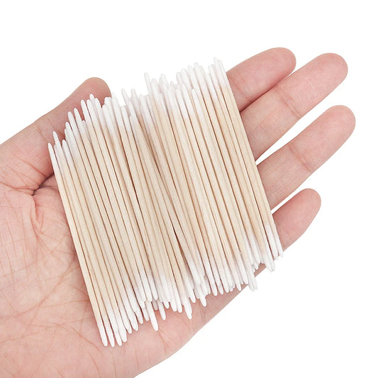 Myaokue-up  Disposable Lint-Free Double-End Cotton Swabs – 100pcs Micro Brush for Eyelash Extension & Glue Removal