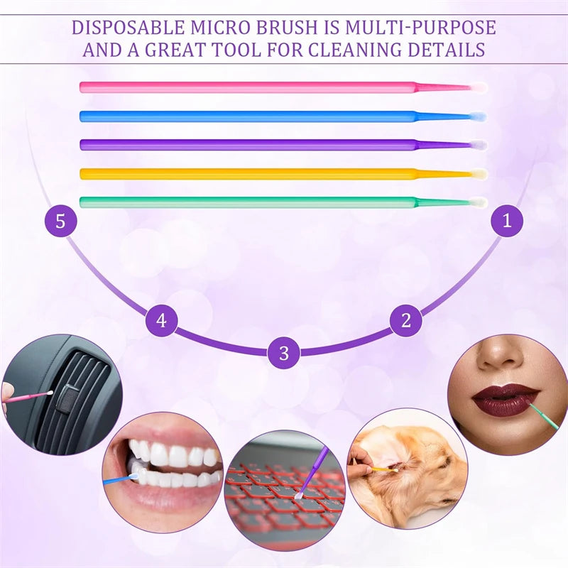 HMQ Beauty 100pcs Disposable Microbrush Applicators – Cotton Swabs for Eyelash Extensions & Beauty Use