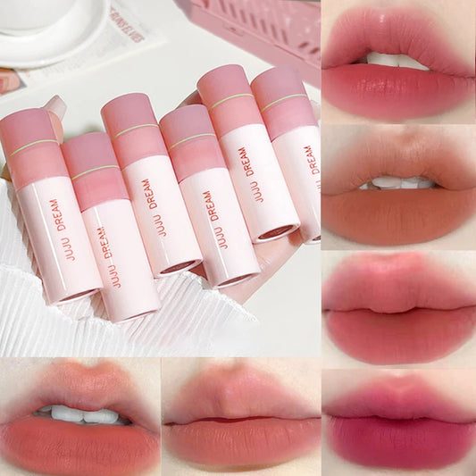 JUJU DREAM 6-Color Matte Lip Glaze Set – Long-Lasting, Velvet Non-Stick, Nude Finish