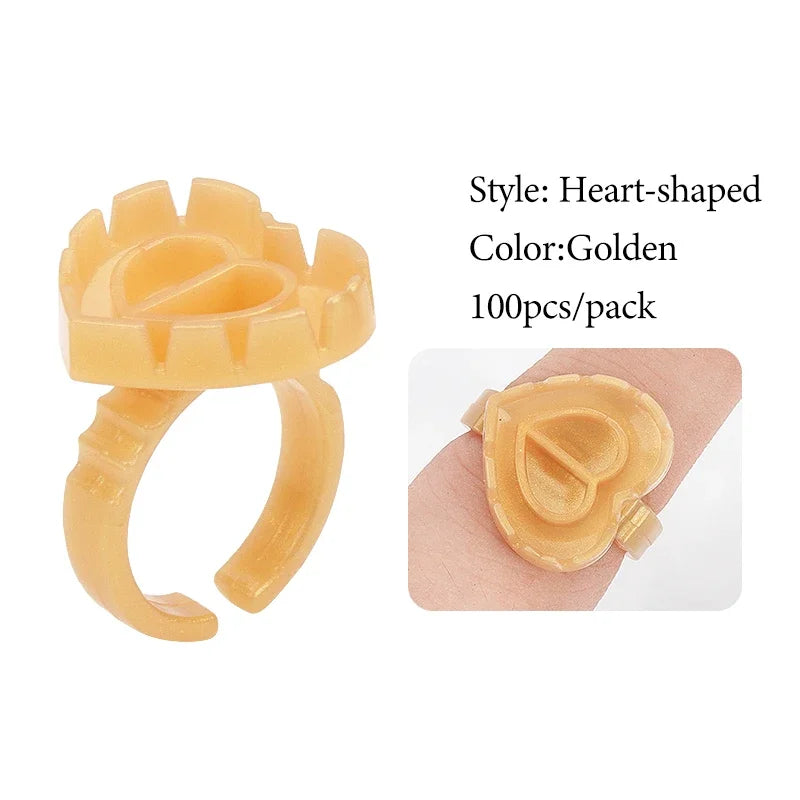 EOEKKY 100 PCS Disposable Heart-Shaped Glue Rings – Lash Extension & Tattoo Ink Cups