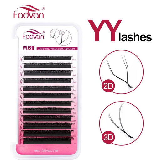 Fadvan 2D/3D YY Shape Premade Volume Eyelash Extensions – Natural Soft 0.07mm C/D Curl Lashes