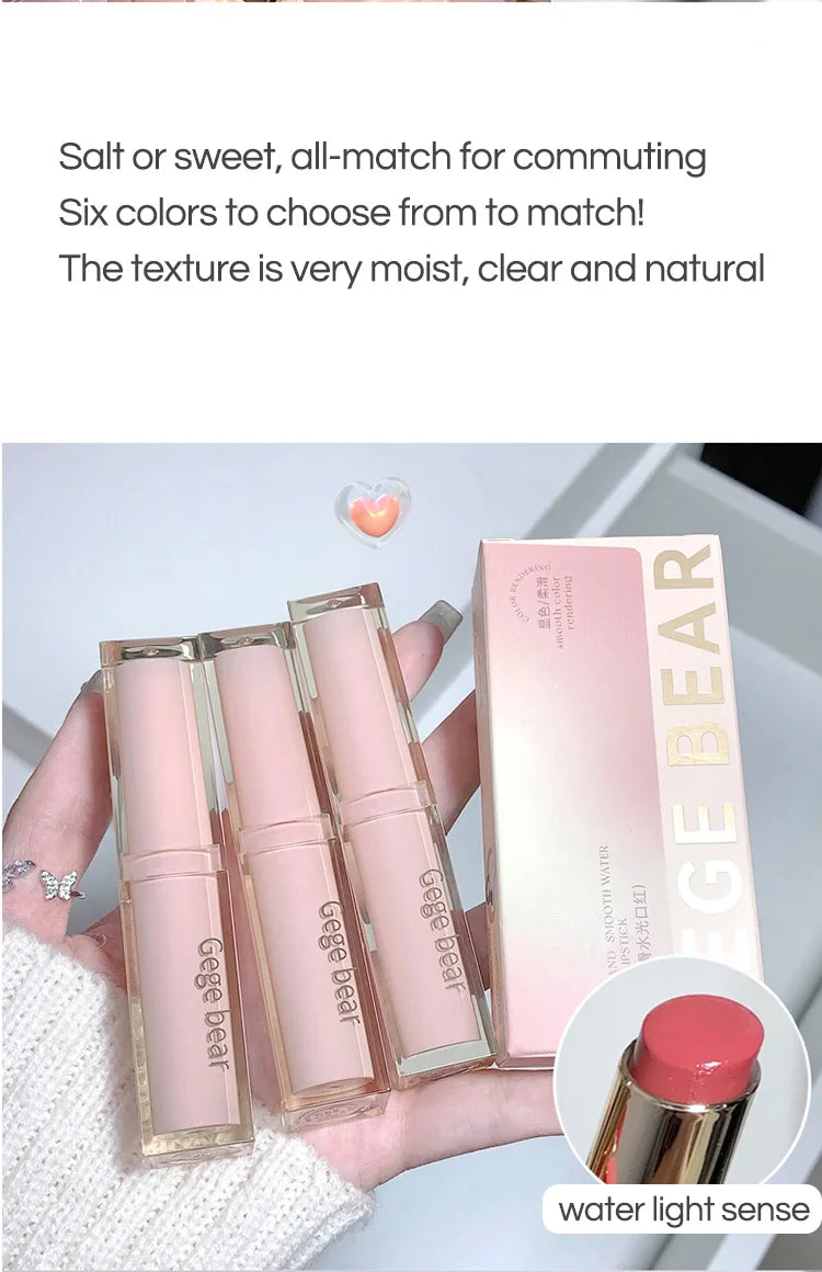 Gege Bear Silky Glossy Lipstick – Ultra Moisturizing, Non-Stick, Water Bomb Finish