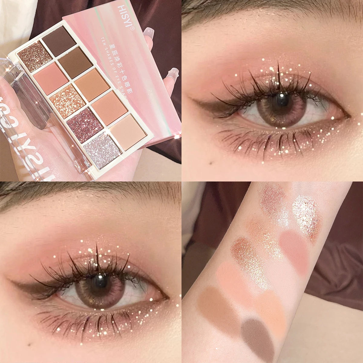 HISYI 10-Color Eyeshadow Palette – Matte, Shimmer & Glitter Waterproof Long-Lasting