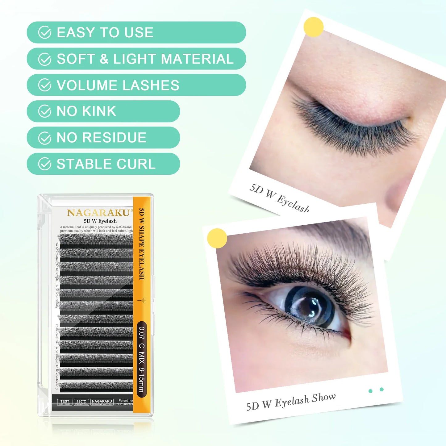 NAGARAKU W Shape مراوح الرموش المصنوعة مسبقًا - 3D / 4D / 5D / 6D Auto Bloom