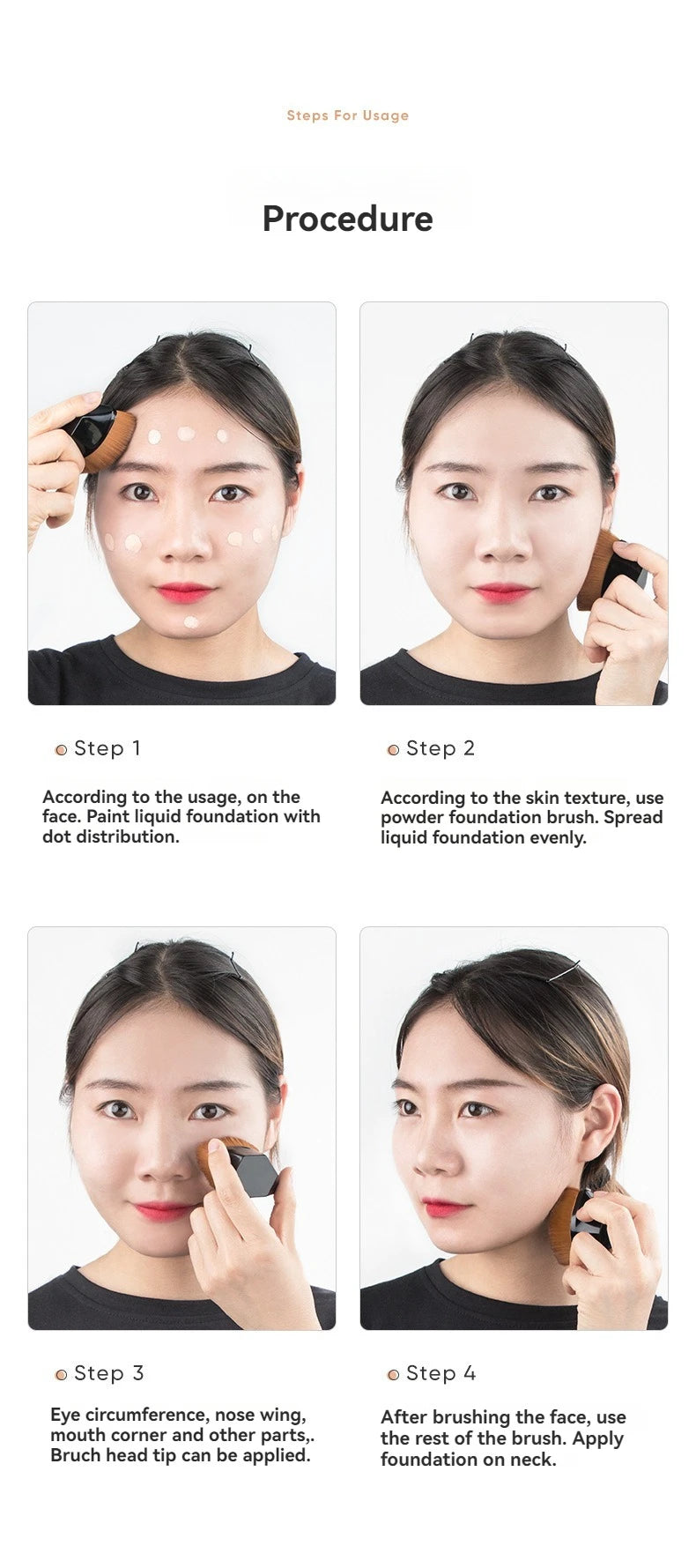 Brocha de maquillaje LuxuryGlow Magic Foundation: fibra suave de alta densidad y portátil