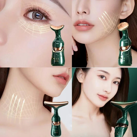 Dispositivo de lifting facial EMS 3 en 1 LuxuryGlow: masajeador antiedad para rostro, ojos y cuello
