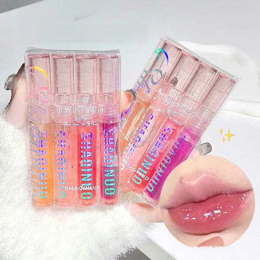 SHAQINUO 4 PCS Mirror Jelly Lip Gloss | Moisturizing, Shimmering & Long-Lasting Shine