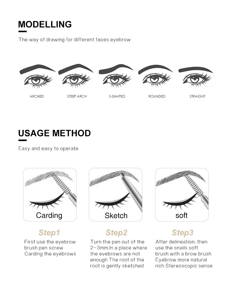 Lápiz de cejas de doble punta Handaiyan de 5 colores: resistente al agua, a las manchas y de larga duración.