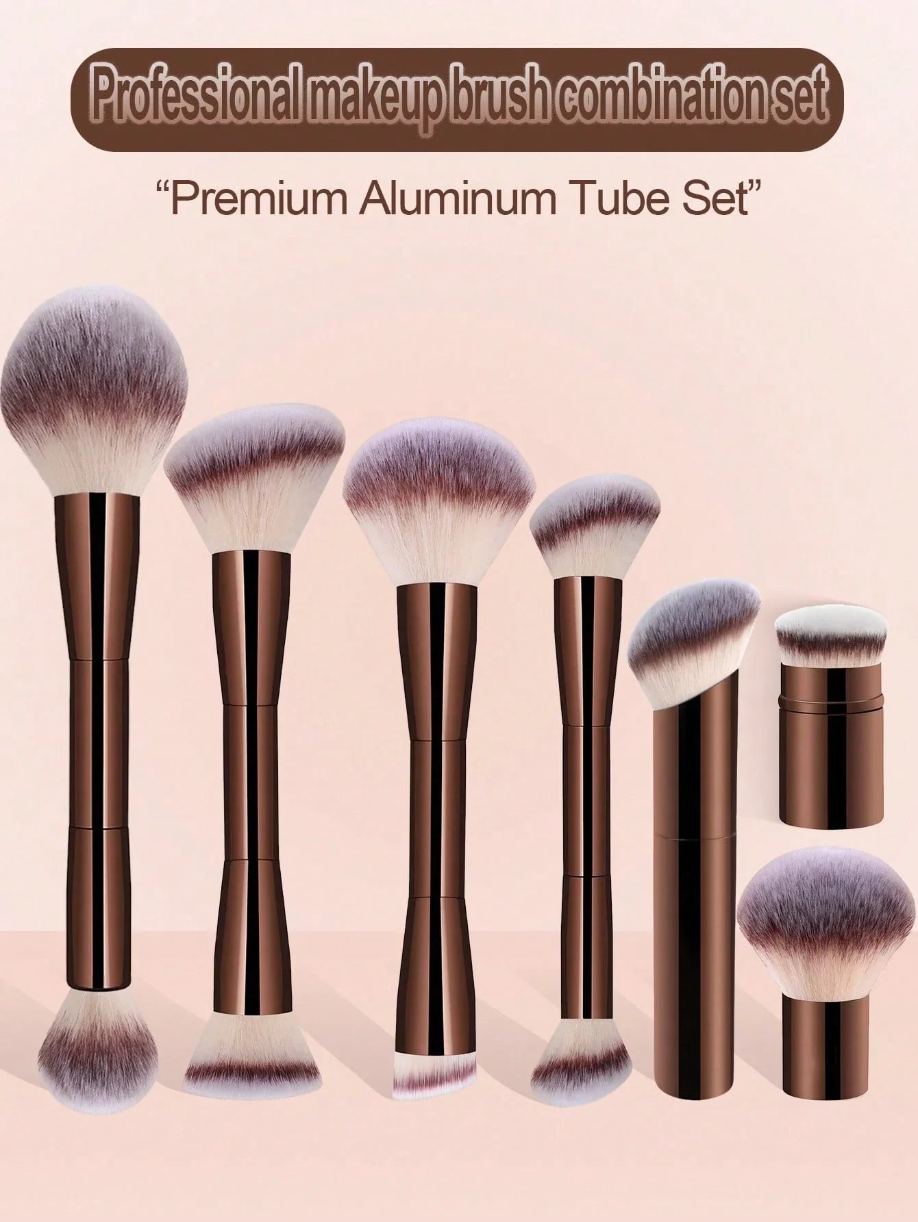 مجموعة فرش مكياج احترافية من لوكس بلند، ٧ قطع | فرش ثنائية الأطراف وفرشاة كريم أساس