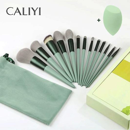 CALIYI 14PCS Professional Makeup Brushes & Sponge Set for Women