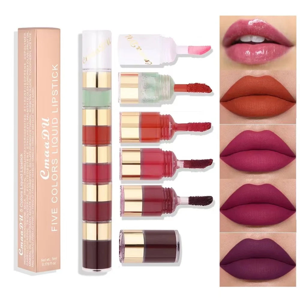 Set de brillo labial mate de larga duración Cmaadu de 5 colores: resistente al agua y a las manchas