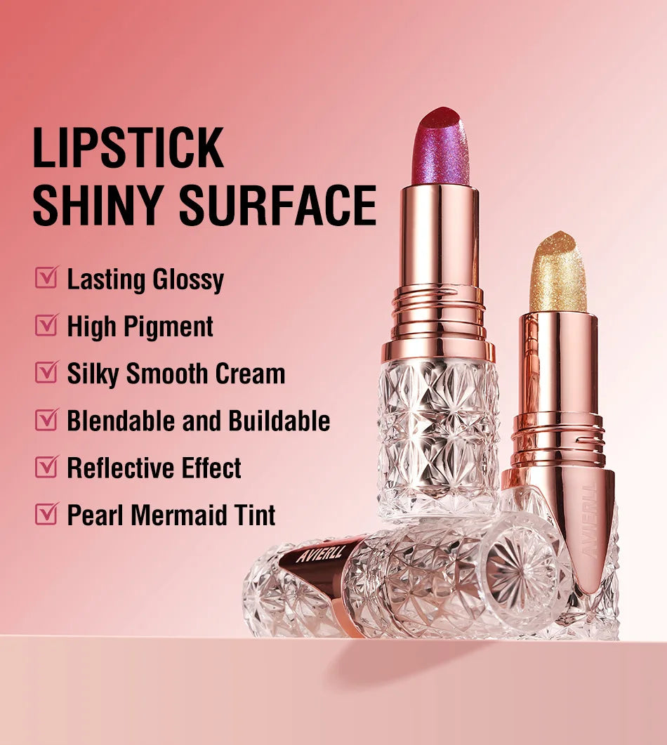 Lápiz labial perlado brillante 3 en 1 LuxuryGlow: mate, con brillo y resistente al agua