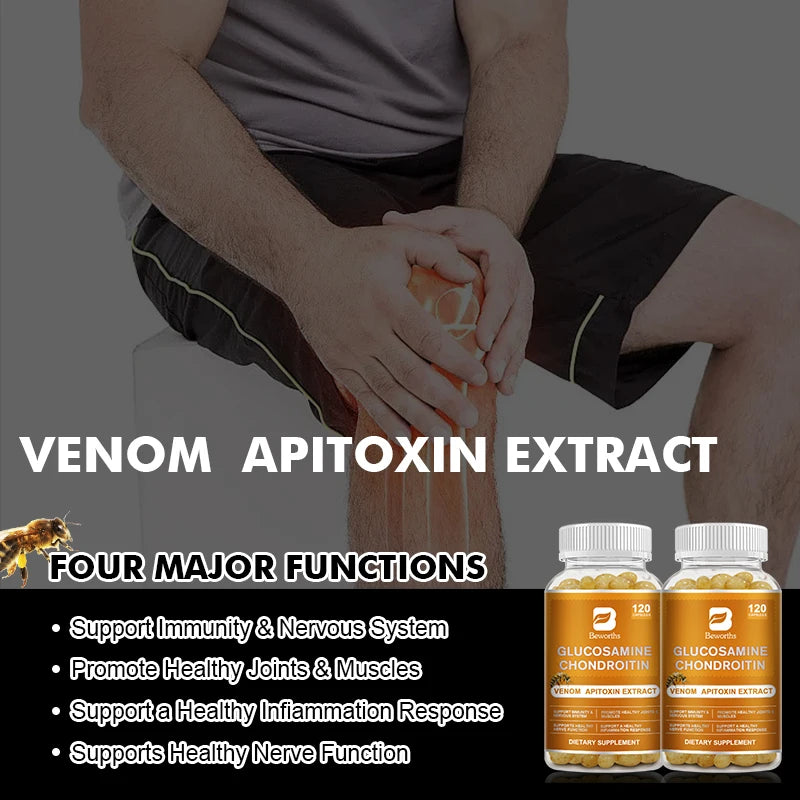 BEWORTHS Glucosamine Chondroitin Capsules – Joint & Knee Pain Relief with Bee Venom Extract (120 Capsules)