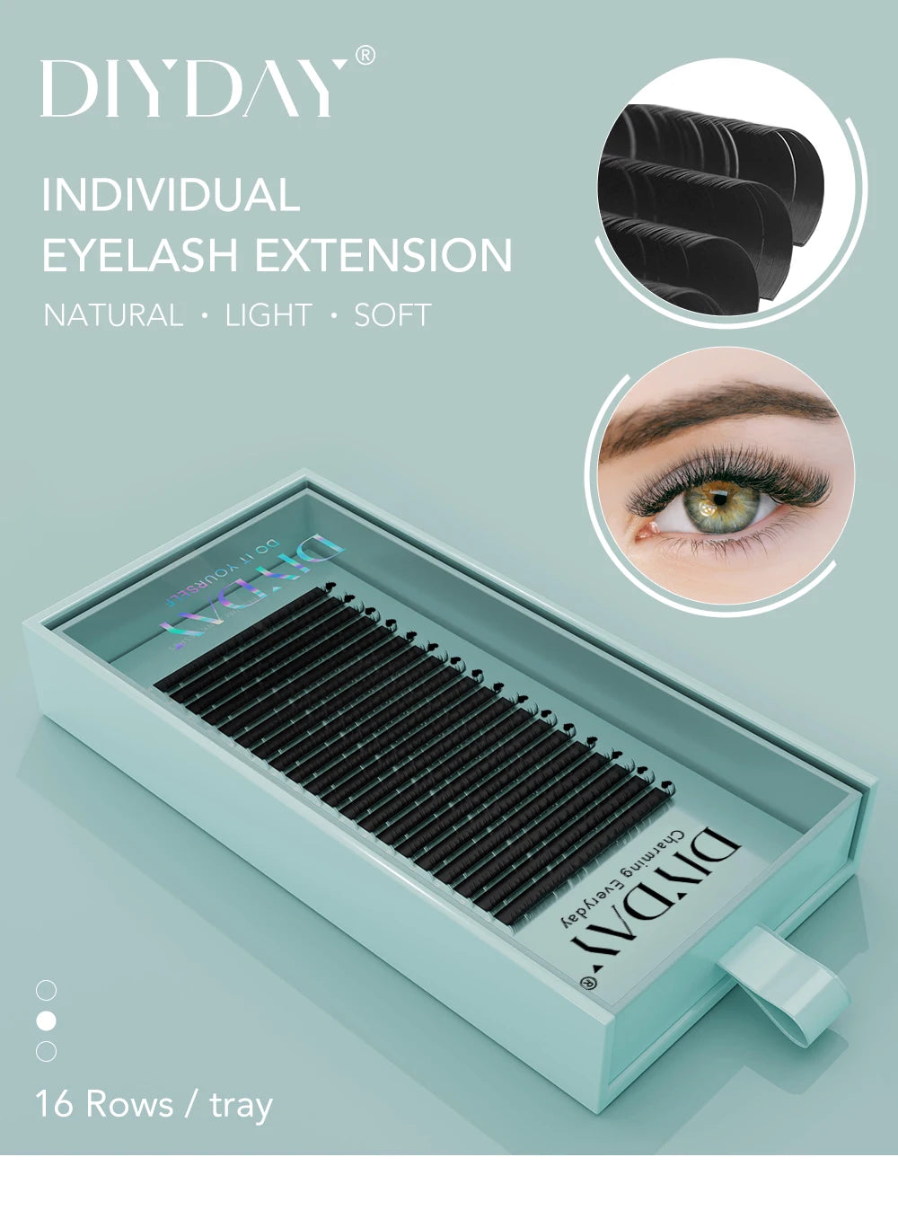 DIYDAY Individual Eyelash Extensions – Matte Black Mink Faux Lashes, 16 Rows C60