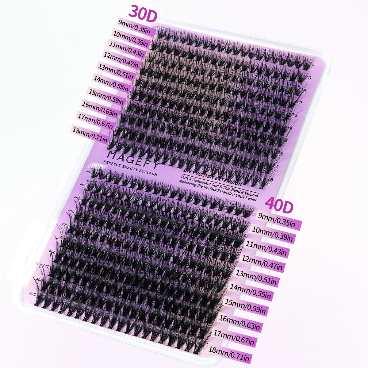 مجموعة تمديد رموش JPNPL - 640 رموشًا متجمعة (80D/100D)، بطول مختلط من 9 إلى 18 مم، مظهر طبيعي ناعم