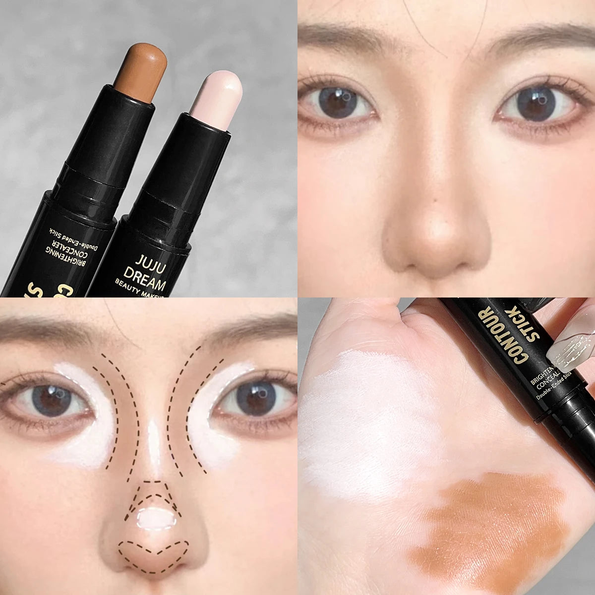 JUJU Dream Barra de contorno y corrector de doble punta: corrector de ojeras de larga duración