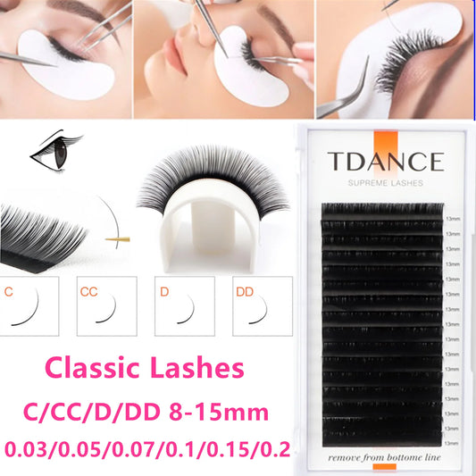 TDANCE Classic Individual Eyelash Extensions – 16 Rows Soft Faux Mink Lashes for Russian Volume C150