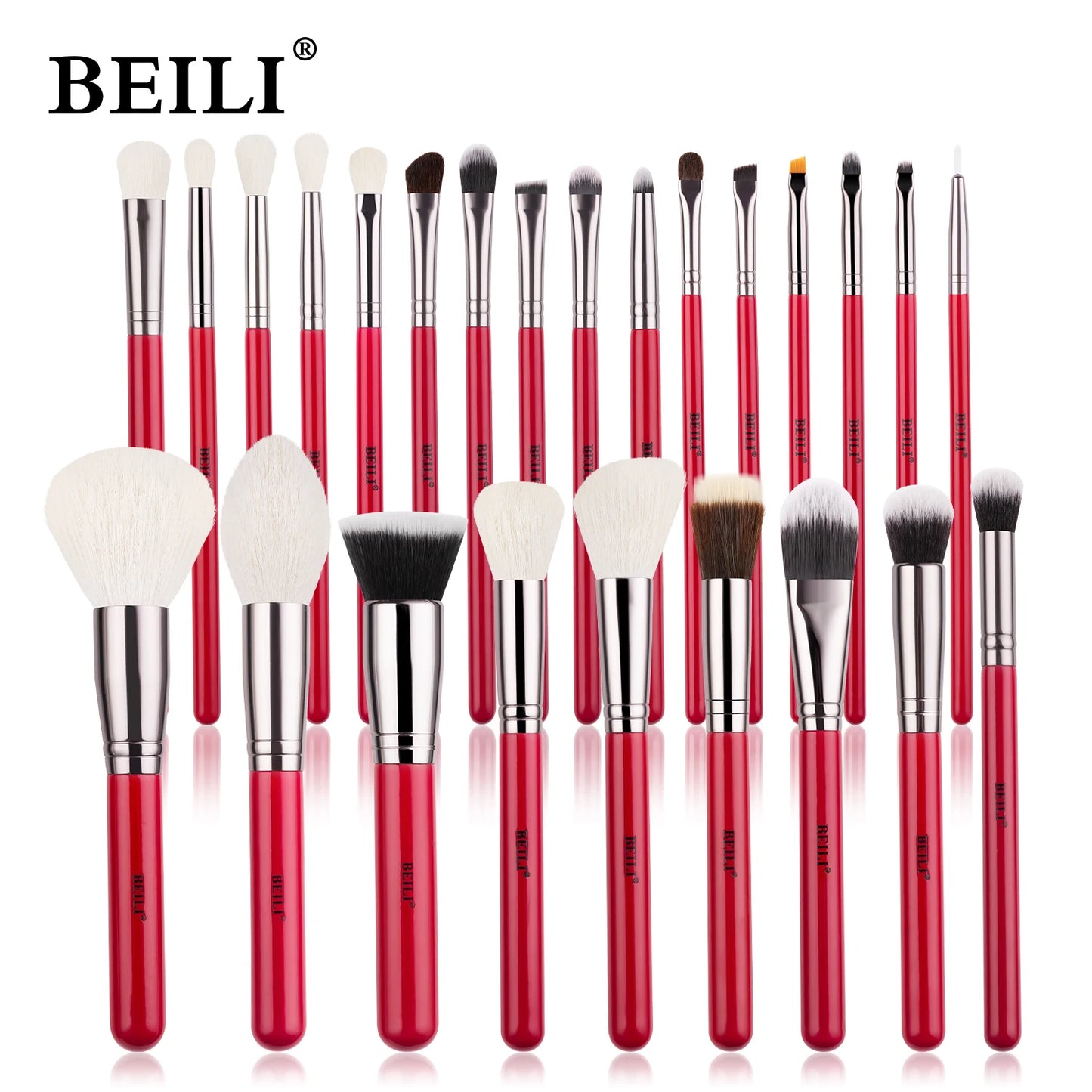 BEILI Red Eye Makeup Brush Set – 7/12/28/30 pcs Professional Natural Hair Kit