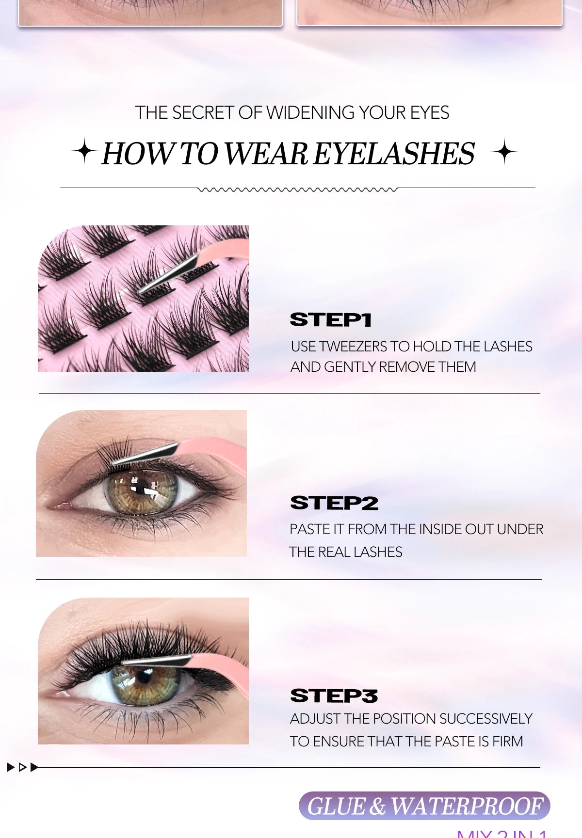 GROINNEYA DIY Lash Extension Kit – Natural Look Clusters with Bond & Seal, Tweezers Included