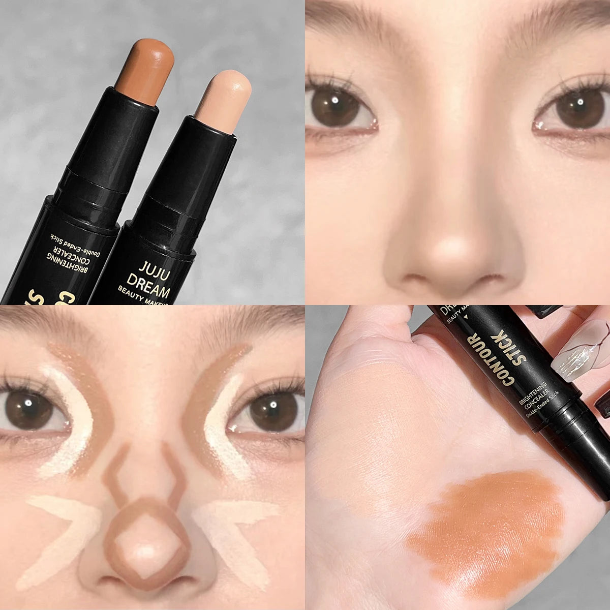 JUJU Dream Barra de contorno y corrector de doble punta: corrector de ojeras de larga duración