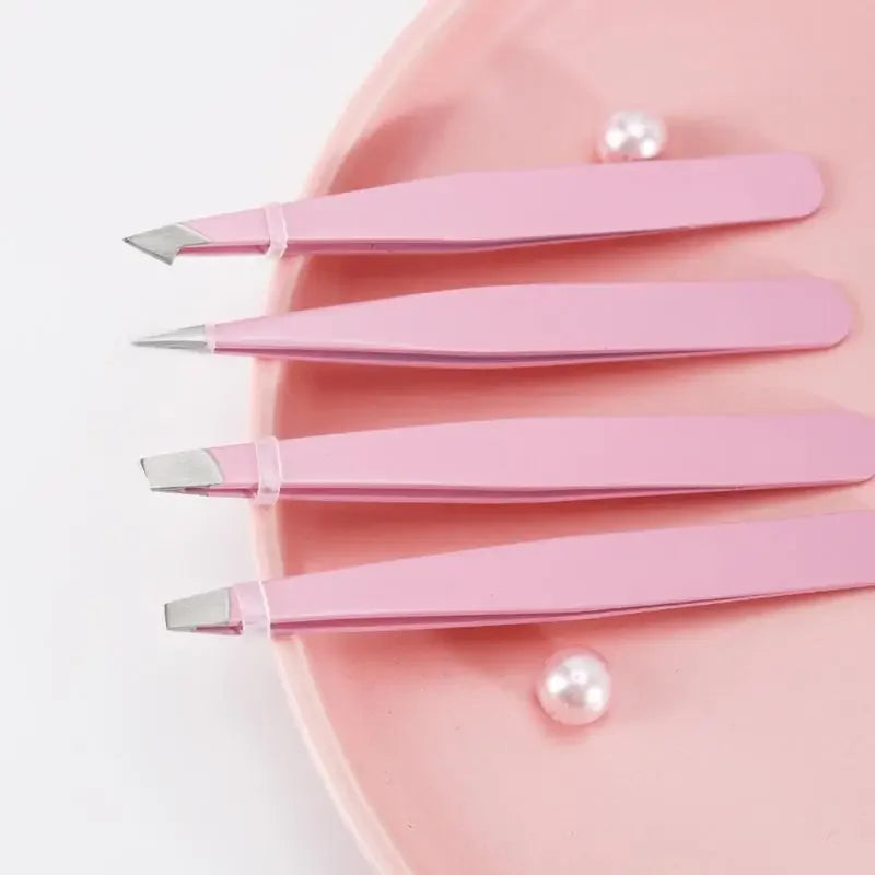 Juego de 4 pinzas profesionales de acero inoxidable LuxuryGlow: elimina fácilmente el vello facial, las cejas y las astillas.