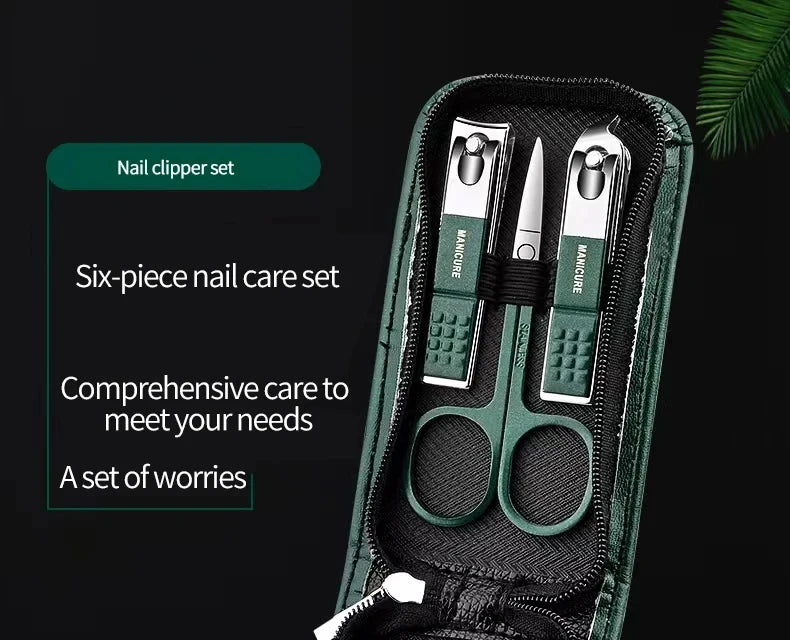 Juego de cortaúñas premium LuxuryGlow de 6 piezas: kit de manicura y cuidado personal de acero inoxidable para hombres y mujeres