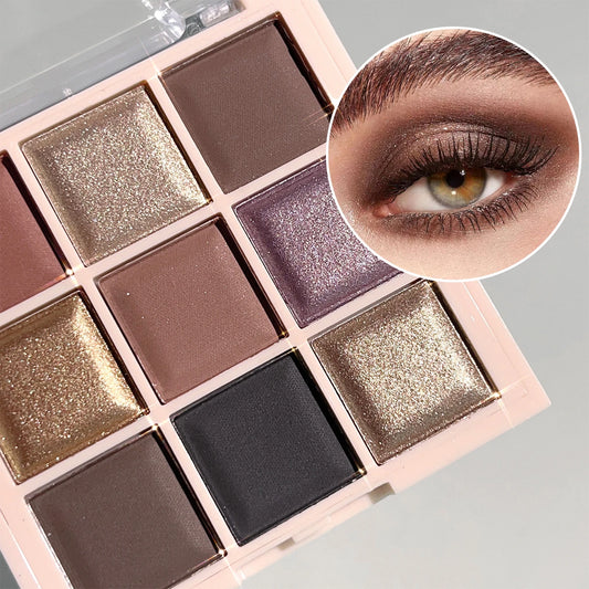 LuxuryGlow 9-Color Eyeshadow Palette – Matte, Shimmer & Glitter Milk Tea Shades | Waterproof, Long-Lasting Daily Makeup