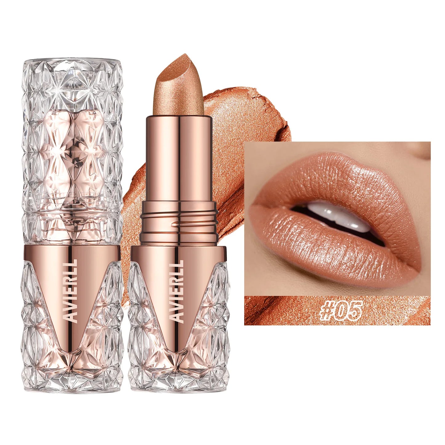 Lápiz labial perlado brillante 3 en 1 LuxuryGlow: mate, con brillo y resistente al agua