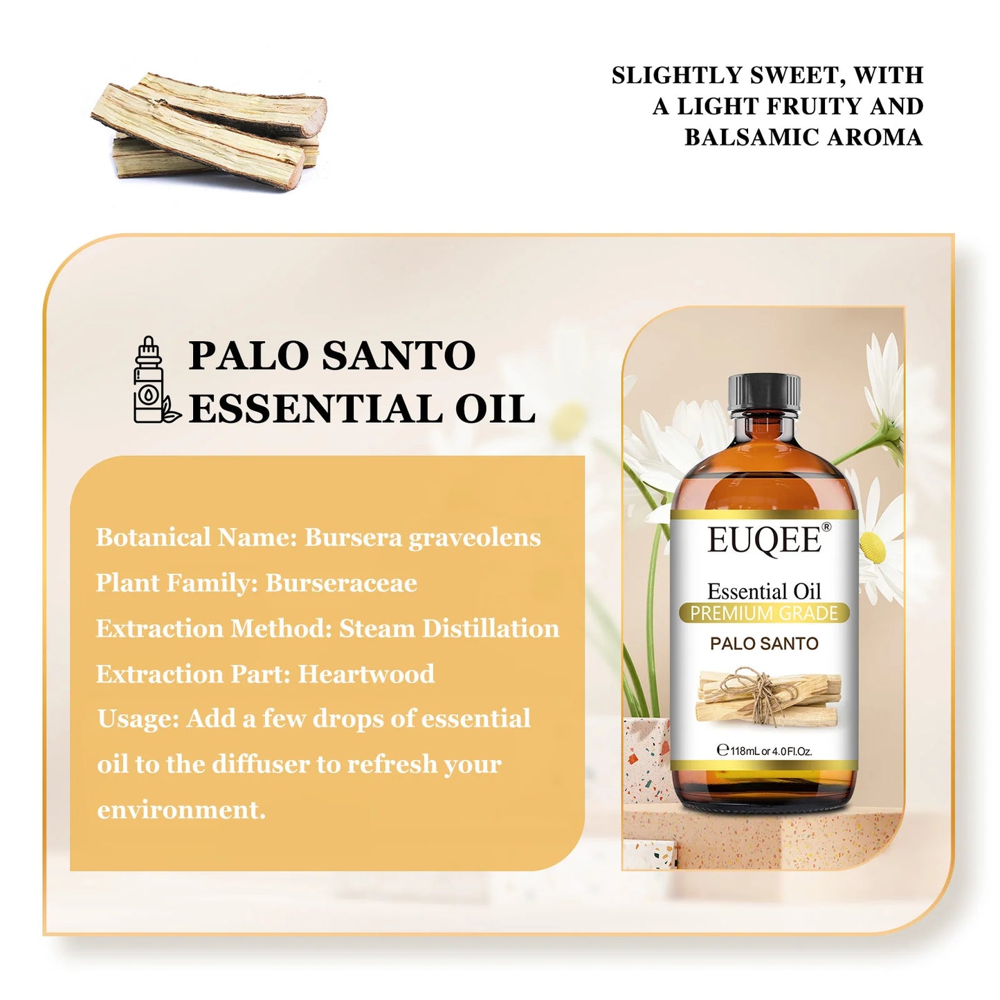 EUQEE 118ml Pure Essential Oil – Aromatherapy Diffuser Blend with Palo Santo, Lavender, Vanilla & More C60