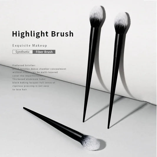 LuxuryGlow Soft Highlight Makeup Brush – Synthetic Fiber Bristles & Sleek Black Handle for Flawless Glow