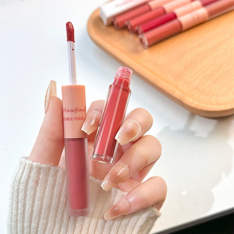 MAXFINE Brillo de labios de doble punta: terciopelo brillante y mate, duradero e hidratante