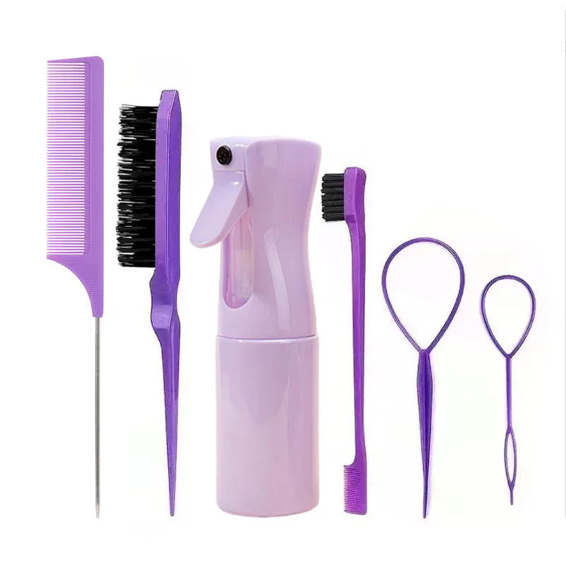 LuxuryGlow 6PCS Hair Styling Tool Set – Tail Combs, Hair Brushes & Spray Bottle for Hairdressers