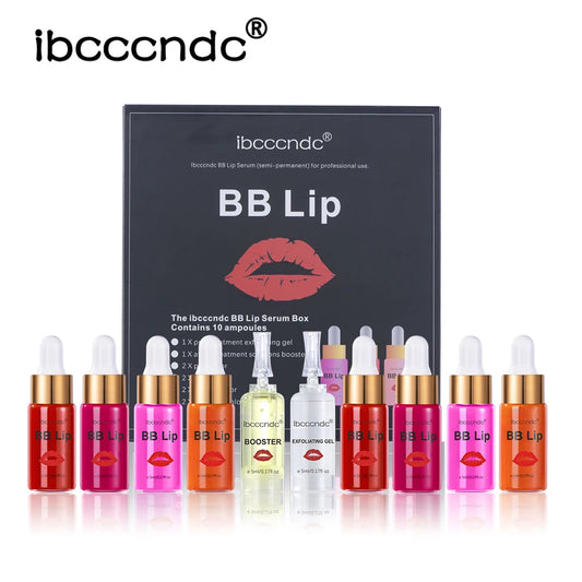 ibcccndc BB Lips Ampoule Serum Starter Kit – Semi-Permanent Gloss & Lip Tint Set (10pcs)