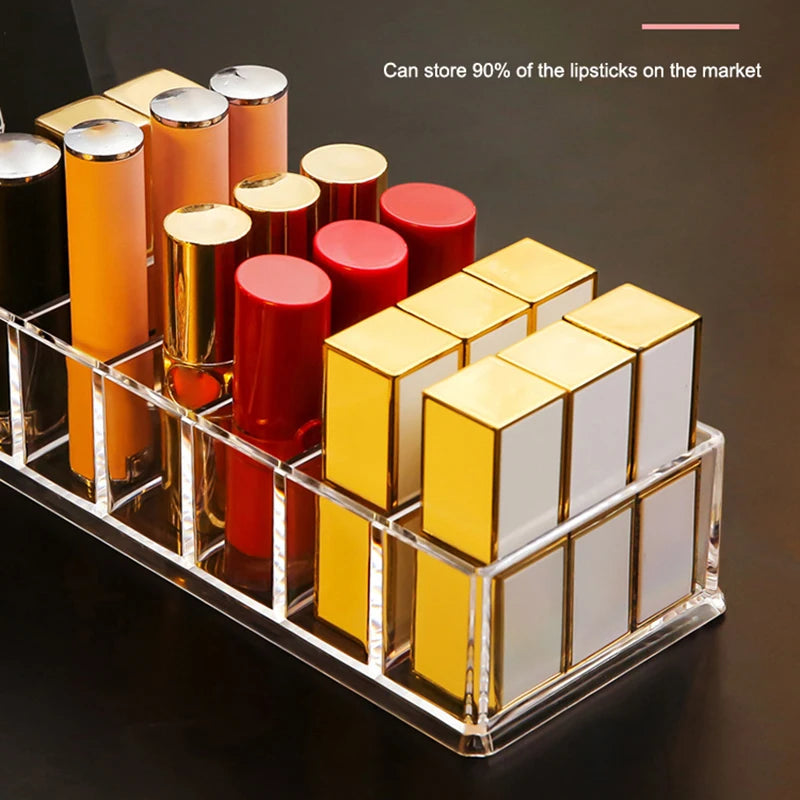 Caja de almacenamiento de cosméticos acrílica LuxuryGlow de 8 compartimentos: organizador de maquillaje para polvos, labiales y esmaltes de uñas