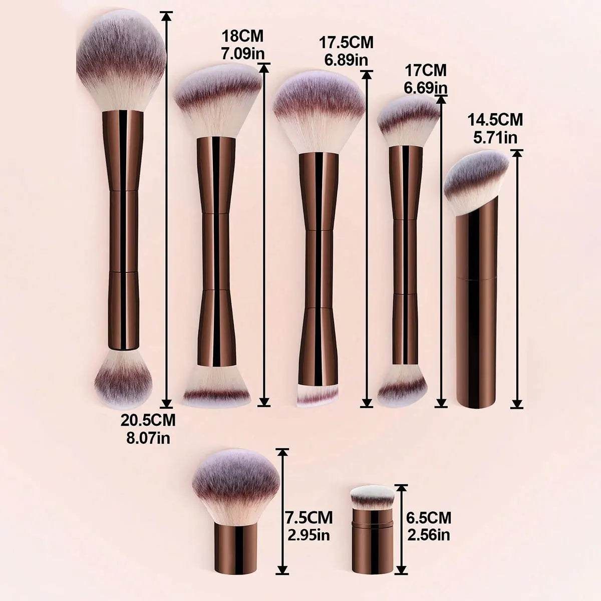 مجموعة فرش مكياج احترافية من لوكس بلند، ٧ قطع | فرش ثنائية الأطراف وفرشاة كريم أساس